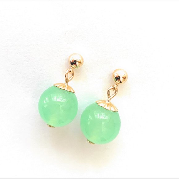Darlene's Gift Shop Jewelry - Green Jade Drop Earrings on 14k Gold Filled Posts for Women